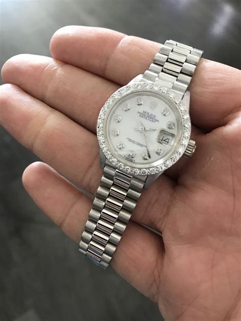 rolex president white gold with diamonds|Rolex presidential gold white face.